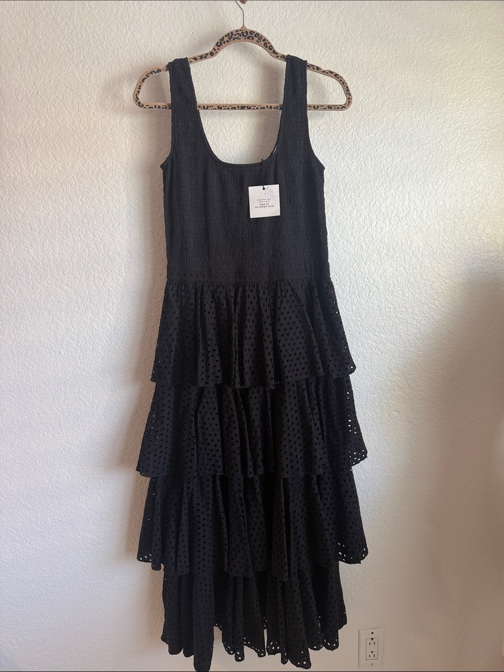 RHODE Black Tiered Eyelet Midi Dress